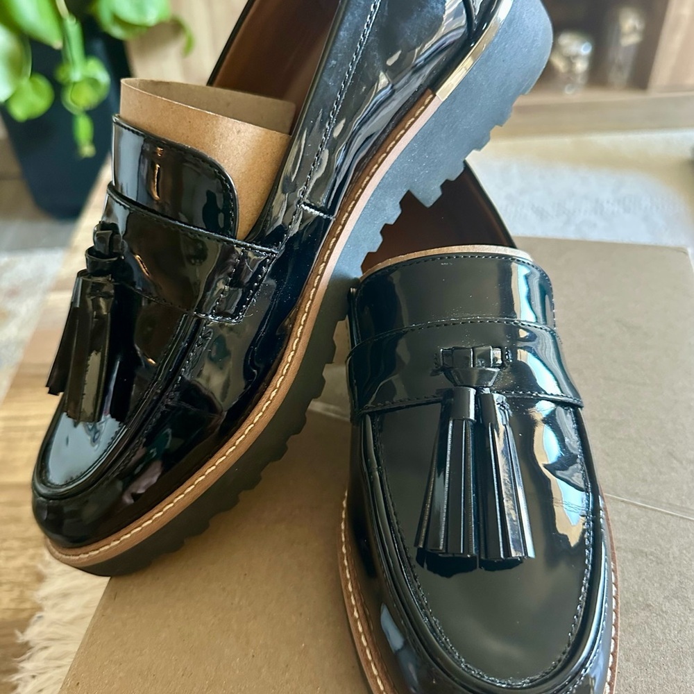 Franco Sarto - Black Patent Leather Tassel Loafers